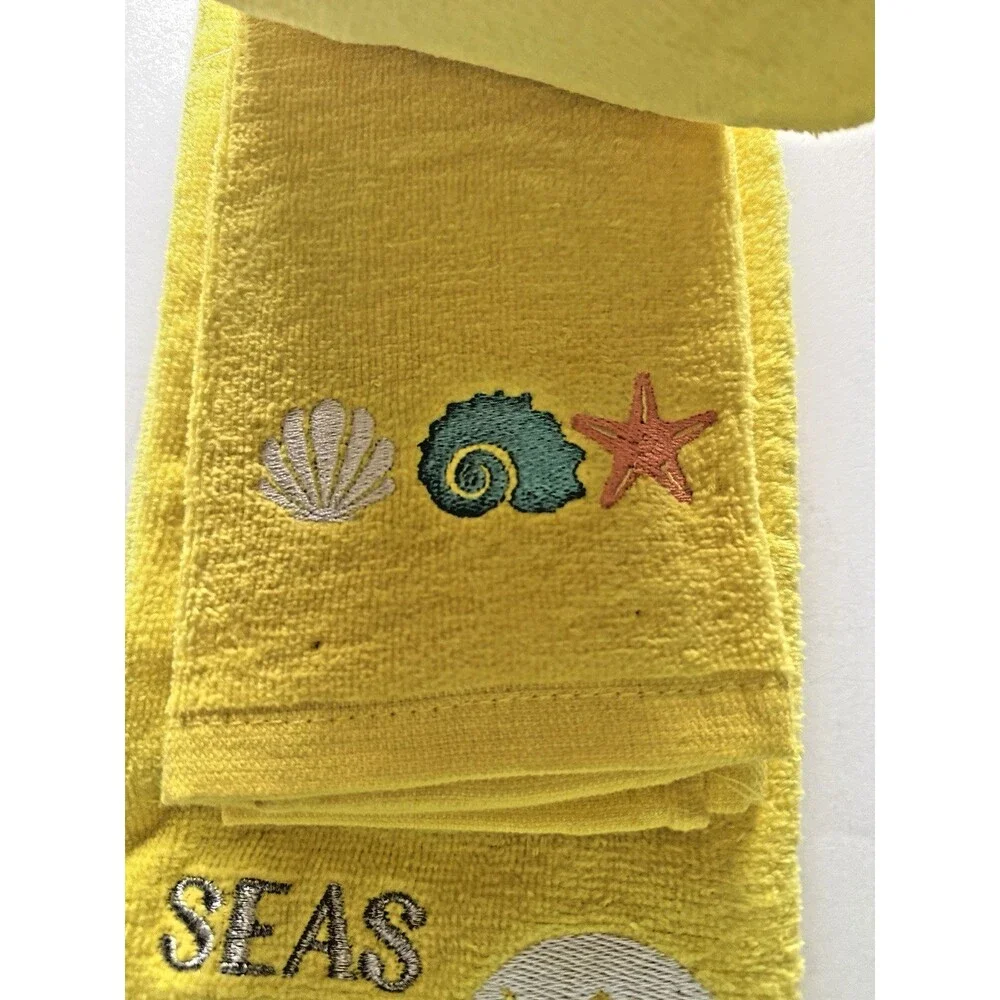 Palm Tree Shells Embroidered Summer Yellow 2 Fingertip 1 Hand Seas The Days